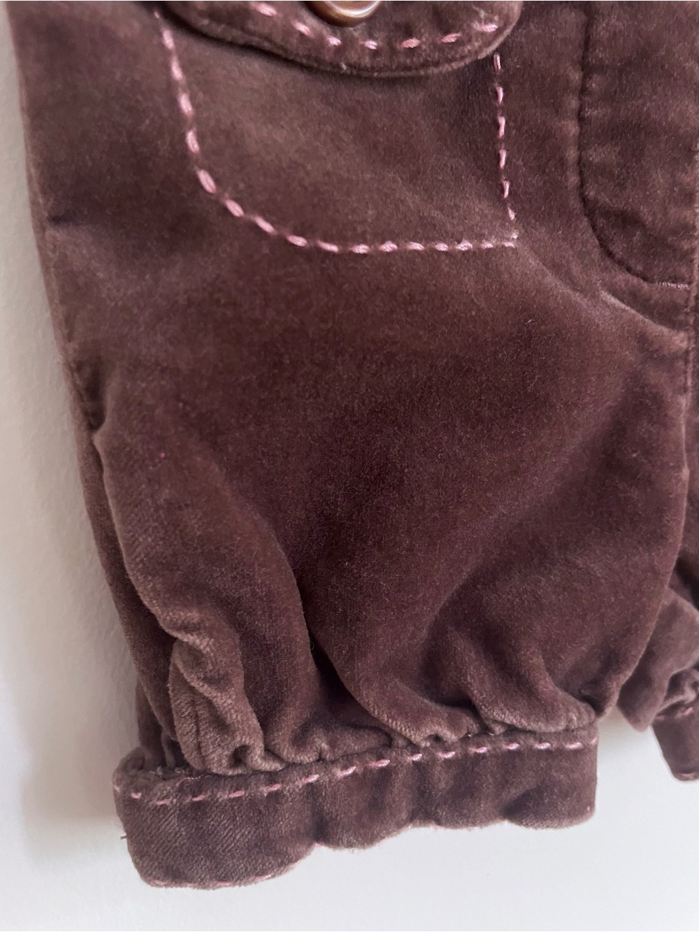 $8💥NEW Vintage Velour Baby Pants, Soft Cocoa, Pretty Pink Stitching, Cuffs